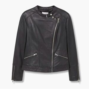 Mango Black Leather Zip Jacket